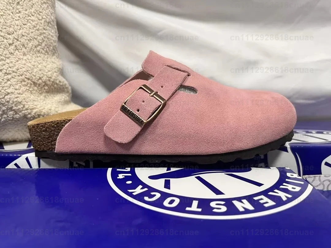 Fekete Szín Bőr Unisex Fa Talpú Papucs Sandál Mindennapi Használatra