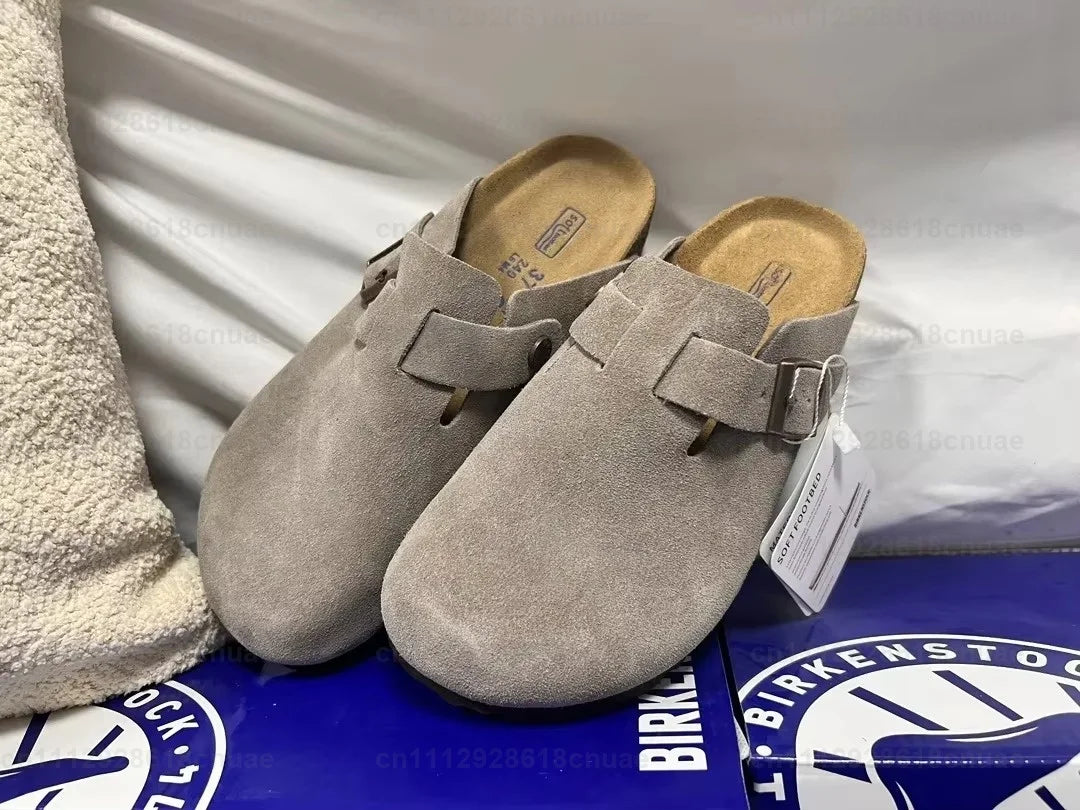 Piros Szín Bőr Unisex Fa Talpú Papucs Sandál Mindennapi Használatra