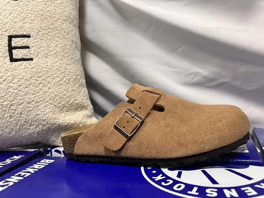 Kék Szín Bőr Unisex Fa Talpú Papucs Sandál Mindennapi Használatra