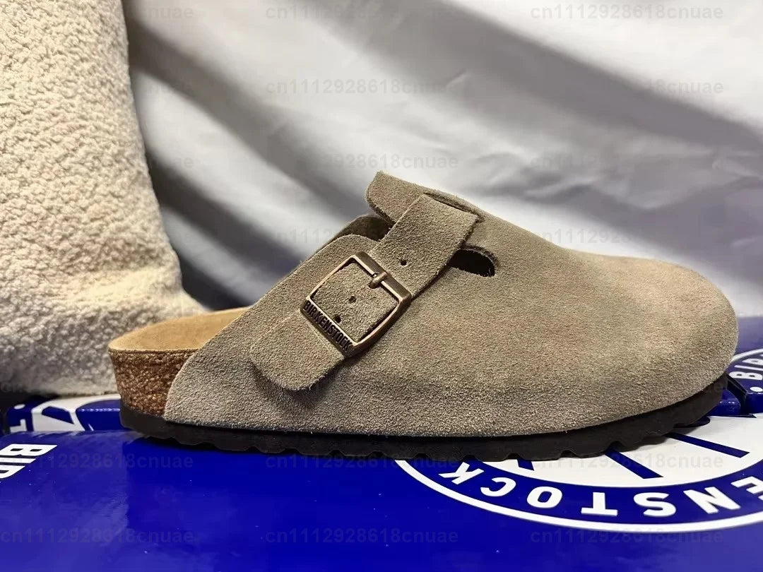 Fehér Szín Bőr Unisex Fa Talpú Papucs Sandál Mindennapi Használatra