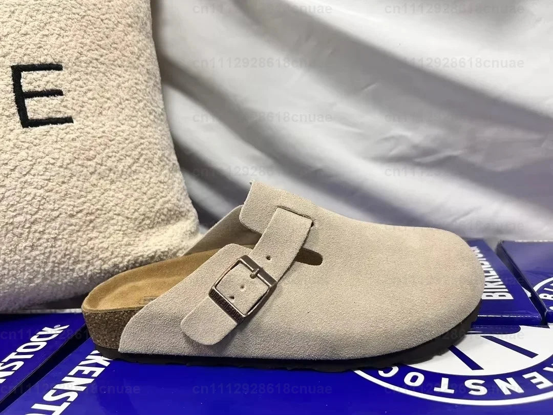 Zöld Szín Bőr Unisex Fa Talpú Papucs Sandál Mindennapi Használatra
