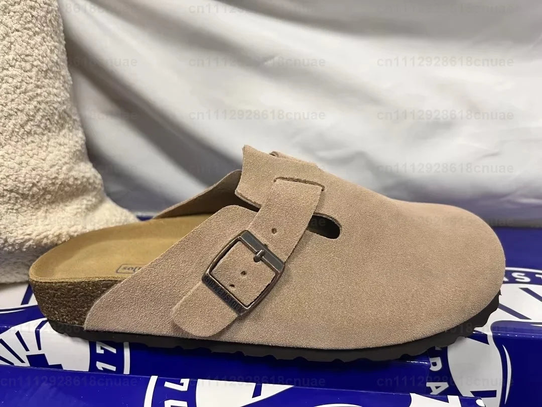 Rózsaszín Szín Bőr Unisex Fa Talpú Papucs Sandál Mindennapi Használatra