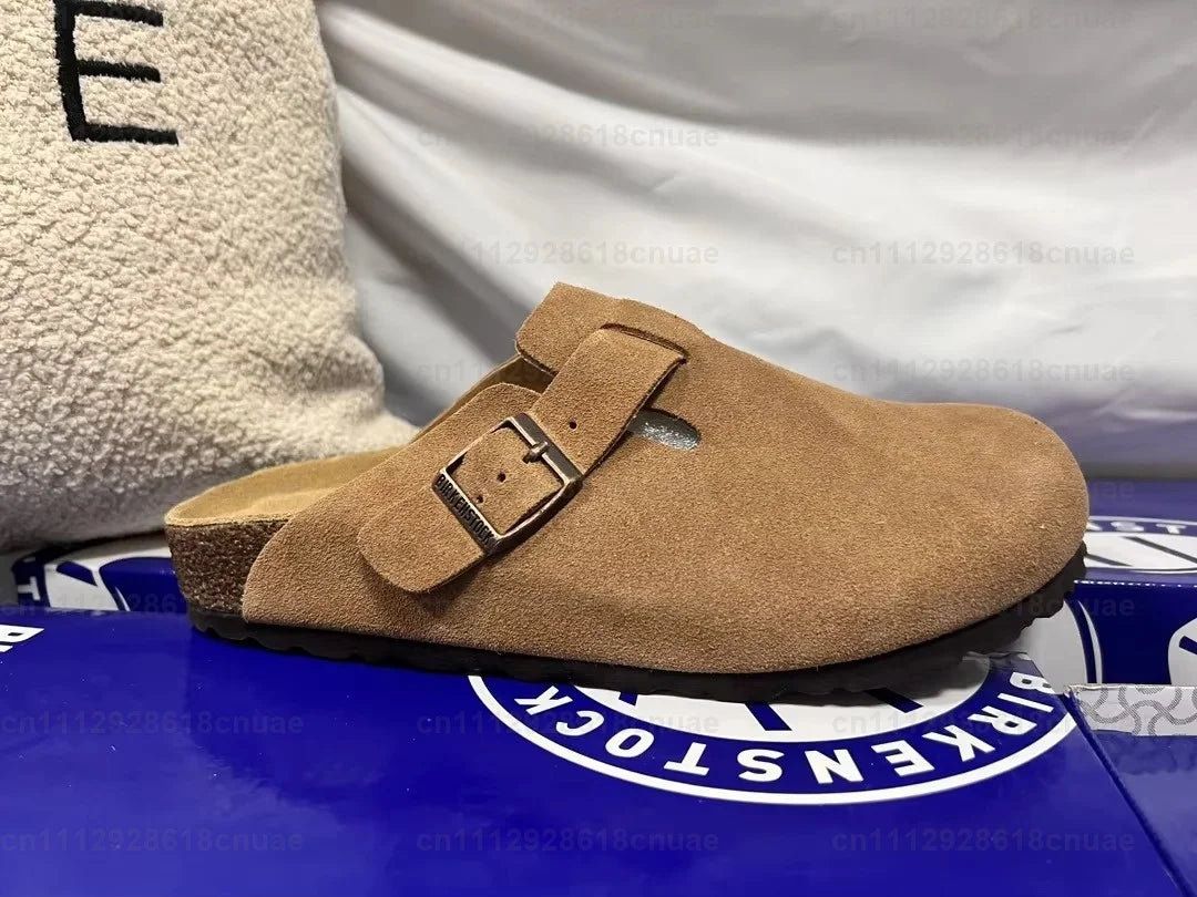 Égkék Szín Bőr Unisex Fa Talpú Papucs Sandál Mindennapi Használatra