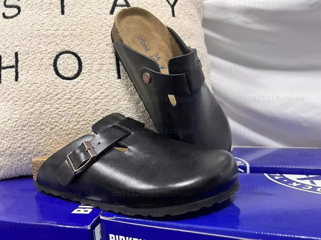 Arany Szín Bőr Unisex Fa Talpú Papucs Sandál Mindennapi Használatra