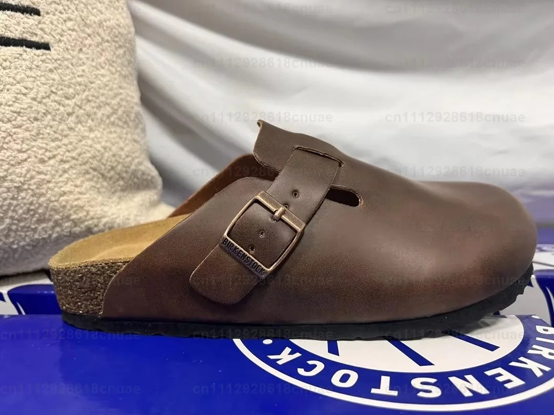 Szőlőszínű Szín Bőr Unisex Fa Talpú Papucs Sandál Mindennapi Használatra