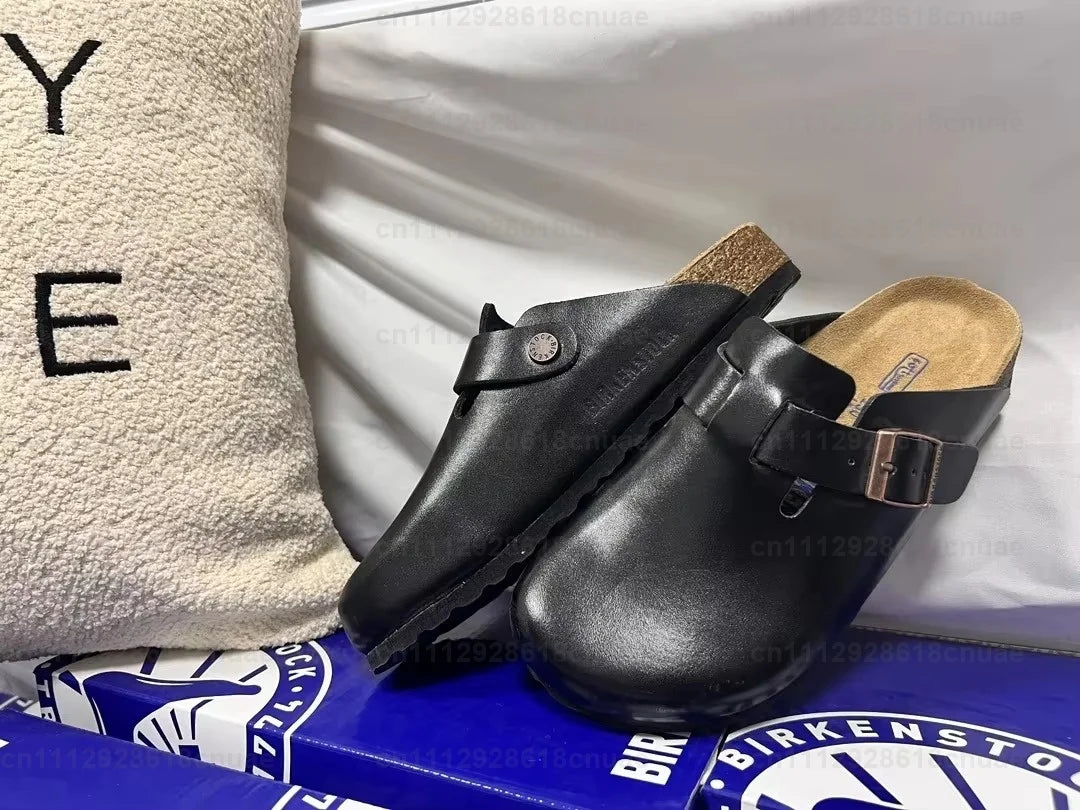 Homokszínű Szín Bőr Unisex Fa Talpú Papucs Sandál Mindennapi Használatra