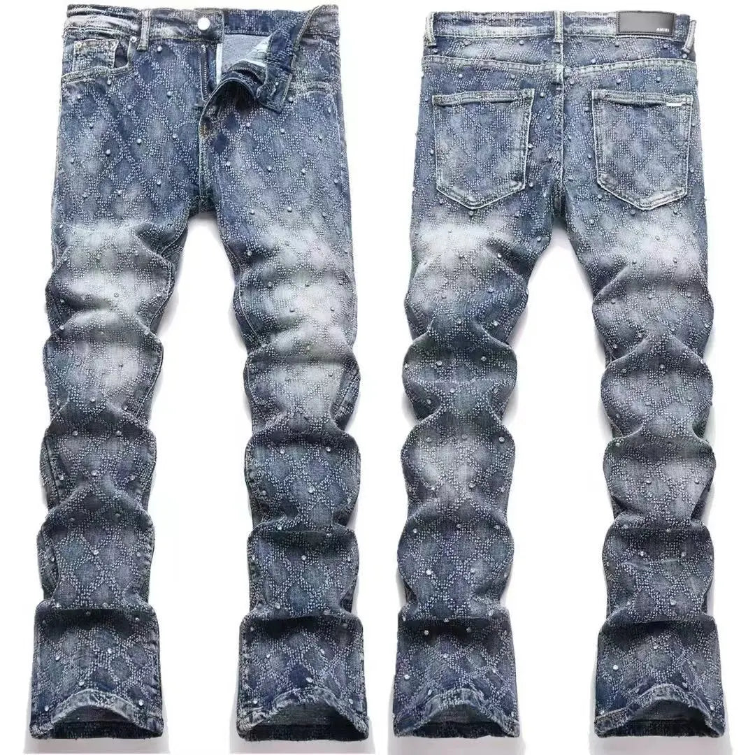 K102 Szín Férfi Szaggatott Farmer Nadrág Festékpöttyös Streetwear