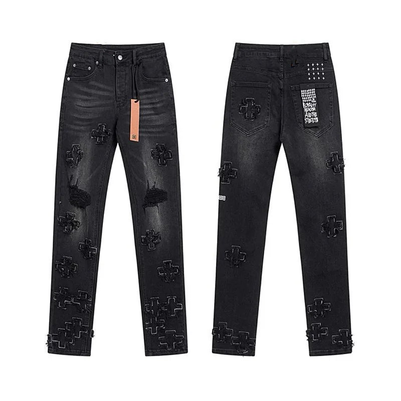 K65 Szín Férfi Szaggatott Farmer Nadrág Festékpöttyös Streetwear