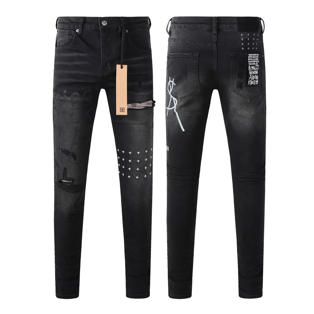 K63 Szín Férfi Szaggatott Farmer Nadrág Festékpöttyös Streetwear