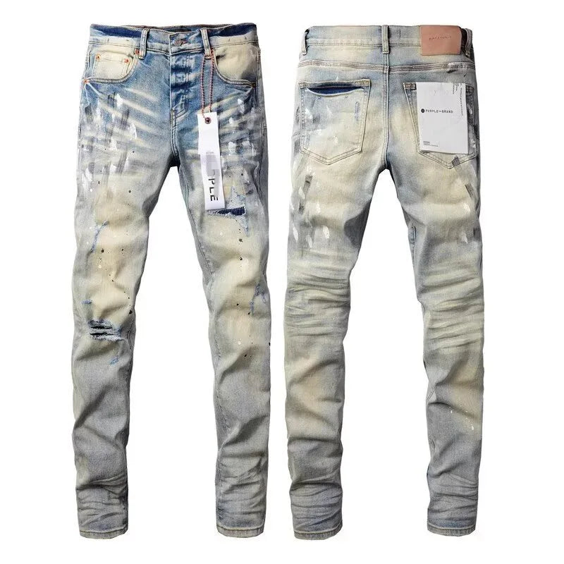 N20 Szín Férfi Szaggatott Farmer Nadrág Festékpöttyös Streetwear