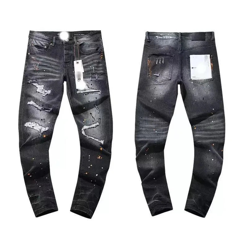 K19 Szín Férfi Szaggatott Farmer Nadrág Festékpöttyös Streetwear